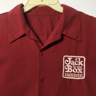 Vintage 1970’s Jack In The Box Uniform Red Button Up Shirt Rare Hard To Find