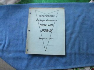 Rare 1973 Pontiac All Models Package Accessory Price List - P73 - 2