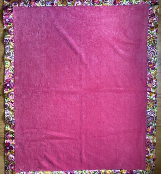 Rare Vera Bradley Baby Blanket Pink Clementine Satin Edge Trim Flowers 35”x29”