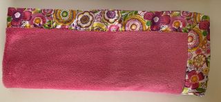Rare Vera Bradley Baby Blanket Pink Clementine Satin Edge Trim flowers 35”x29” 2