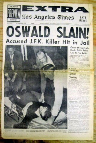 1963 Newspaper W Rare John F Kennedy Assassin Shot Dead Photo Lee Harvey Oswald