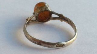 Rare Vintage Old USSR Women ' s Ring Sterling Silver 875 Baltic Amber 2