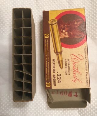 Vintage Weatherby Wm.  224 Cartridge Box Empty 55 Grain Rare Spire Point