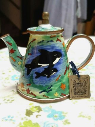 Rare Charlotte Di Vita Enamel Orca Whale Teapot Trade Plus Aid