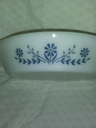 Vintage Rare Pyrex Colonial Mist White Blue Flower Divided Casserole Bowl.  1a4