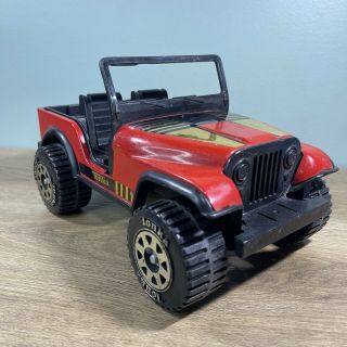 Vintage Tonka Jeep Red Metal Body,  Gold Stickers,  Rare,  Made In Usa,  10”,  1980s
