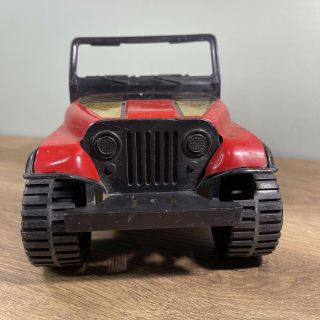 Vintage Tonka Jeep Red Metal Body,  Gold Stickers,  RARE,  Made in USA,  10”,  1980s 2