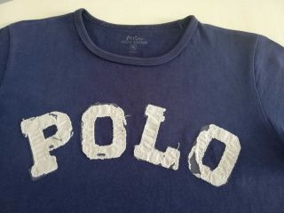 Rare Vintage Polo Ralph Lauren Short Sleeve Appliqué Crew Neck T Shirt Navy Blue