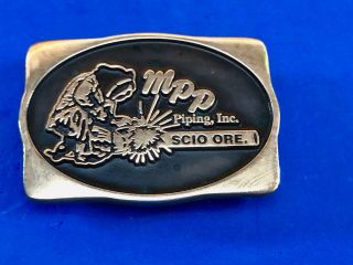 Rare Vintage Mpp Piping Company Promo Brass Belt Buckle By Anacortes Brass
