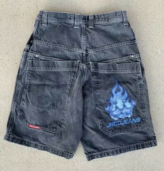 Vtg Jnco Jeans Shorts Baggy Size 33 Rare Crown Embroidery Black Denim 90s