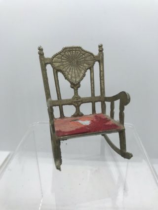 Rare Antique Dollhouse Miniature Cathedra Little Rocking Chair 1 ¼” X 1 ¼” X 2