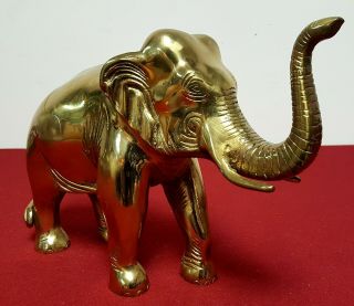 Vintage 14 " Long Large Brass African Elephant Statue,  9 " Tall Rare Unique