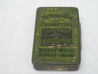Rare Tin 1930s ? The Three Caftles Cigarettes W D & H O Wills Bristol & Sydney