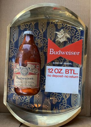 Vintage 1970’s Budweiser 12 Oz Beer Bottle Display Sign 3d Rare