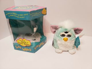 Green And White Furby Baby Pink Ears Green Eyes 70 - 940 1999 Rare