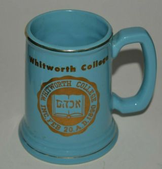 Vintage Blue Whitworth College Christian University Ceramic Beer Mug Stein Rare