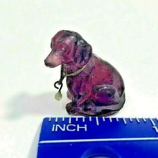 Rare Late Victorian Czech Glass Dachshund Dog Charm With Metal Collar And White