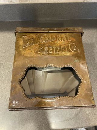 Antique Vintage Large Advertising National Pretzel Tin Rare Box With Glass