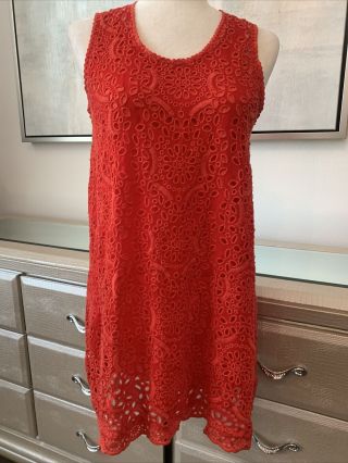 Johnny Was Embroidered Tunic Blouse Top Deep Coral 2 Piece Rare Sz Sz 3