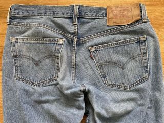Vtg 80s 90s Levis 501 Light Wash Usa Denim Jeans 34 33 Rare Button Fly Repairs