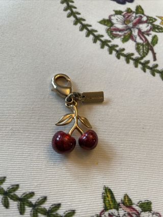 Rare Coach Metal Cherry Tiny Mini Charm Keychain Bracelet Bag Gold / Red Sodlour