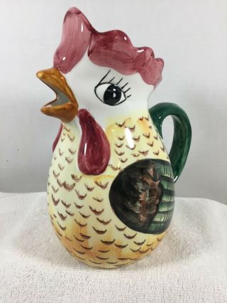 Vintage Rare Chicken Rooster Pitcher Made In Italy Hand Painted
