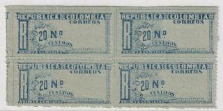 Colombia - Registration - 20c Block W/ Perf Varieties - 1904 - Sc F17v - Rare