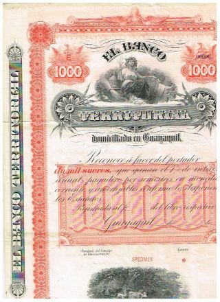 El Banco Territorial,  Guayaquil19xx,  Rare Specimen,  Vf