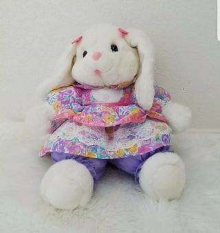 Vintage Kmart Clover Hill Flower Girl Bunny Plush Dan Dee W/bow And Dress Rare