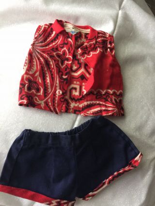 Terri Lee Doll Red Bandana Top & Navy Shorts With Tag - Vintage Rare