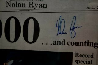 Nolan Ryan Rare Auto wCOA Rangers 5,  000 K ' s,  Texas Newspaper,  Black Wood Frame 3