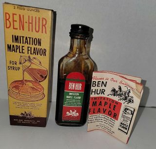 Vintage Rare Ben Hur Los Angeles Imitation Maple Flavor Box Bottle & Pamphlet