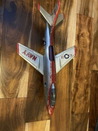 Rare Bandai Htc Douglas Sky Rocket Tin Toy Airplane Navy Jet Japan Friction