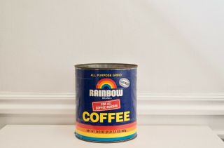 Rare Vintage Rainbow Brand Coffee Tin Can Large Advertising Graphic Large
