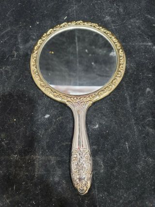 Heavy Vintage Antique Silver Plated Ornate Vanity Hand Mirror 9 1/4 " X 5.  5 " Rare