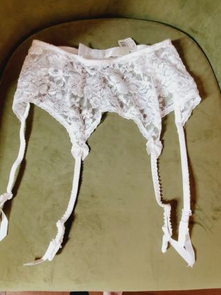 Rare Nwt Vintage Cacique Lingerie White Lace Garter Belt Sexy Sz Os