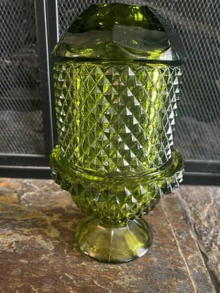 Vintage Viking Glass Green Diamond Point 7 " Glimmer Fairy Lamp Light Vhtf Rare