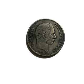 Very Rare Coin: 1875 (h) Hc//cs Silver Denmark 2 Kroner Coin Km 798.  1