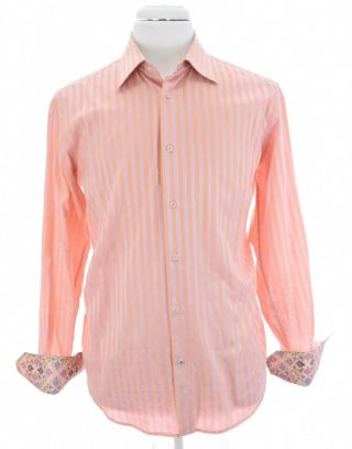 Robert Graham Sz Large Mens Pink Vertical Shirt Button Down Flip Cuff