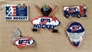 Rare 1998 Nagano Olympics Usa Hockey Pin Set Zamboni,  Logo,  Goalie,  Sticks,  Nhl