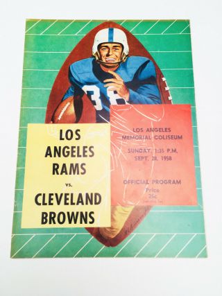 Rare 1958 La Rams Vs Cleveland Browns Football Game Program Booklet La Coliseum