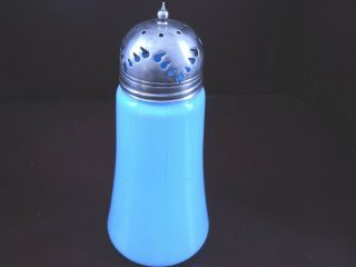 Rare Antique Victorian Glass Sugar Shaker Robin Egg Blue Epns Lid