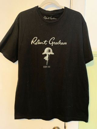Robert Graham T Shirt Black Logo Hand Top Hat Size Xl Cotton Rare Design