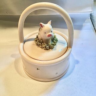 1983 Vintage Fitz And Floyd Pig Dish With Lid / Basket Rare Hard To Find