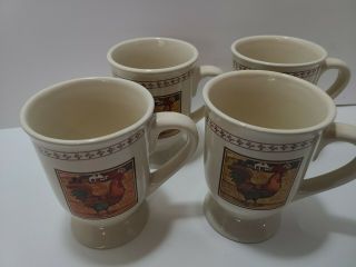 Vintage Set Of 4 Bi Inc.  Farm Country Rooster/ Chicken Coffee Tea Mugs Rare