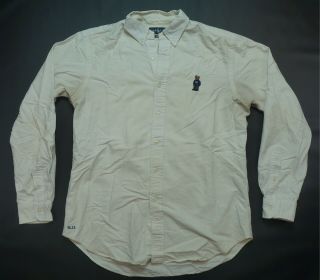 Rare Vintage Ralph Lauren Usa Polo Bear Rl 13 Button Dress Shirt 90s Retro Sz M