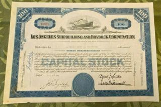 1943 Los Angeles Shipbuilding & Drydock Corp Stock Certificate Rare Todd Pacific