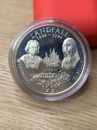 1991 Jamaica 25 Dollars Proof Rare Low Mintage Columbus Landfall.  6938 Oz 8393