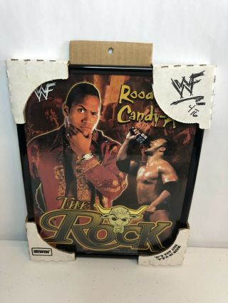 Very Rare Vintage 1998 Titan Sports Wwf The Rock Candy - A Glass Framed.