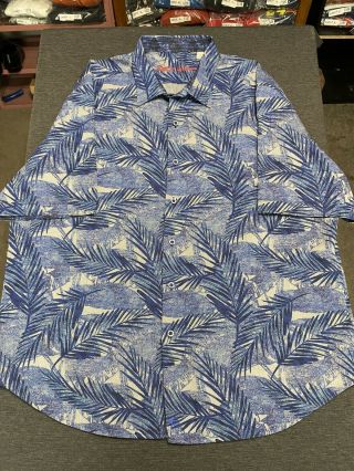 Robert Graham Short Sleeve Hawaiian Shirt Men’s 3xl Blue Gray Palm Rg Rare Euc